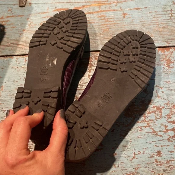 Talbots Croc Embossed Leather Loafers Burgundy Horsebit 7.5 AA Narrow - Picture 5 of 10